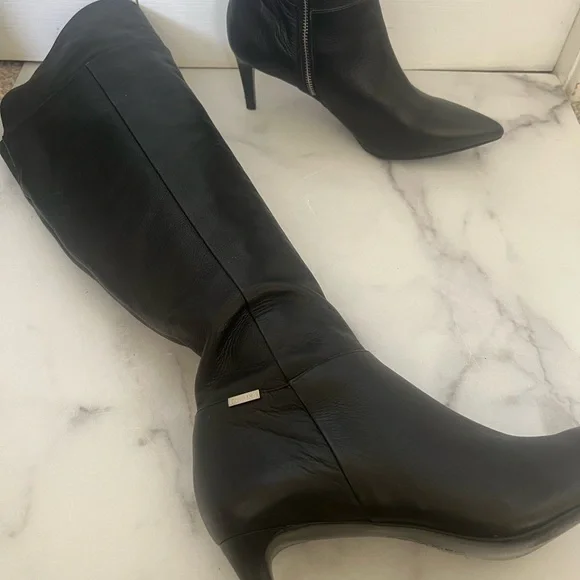 CK Black Leather Over the Knee-High Boots - Picture 3 of 5